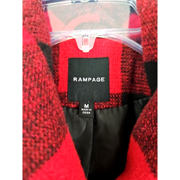 Rampage ~Woman Size M~ Scarlet Red/Caviar Plaid Buffalo Check Pea Coat Jacket. - Picture 7 of 11